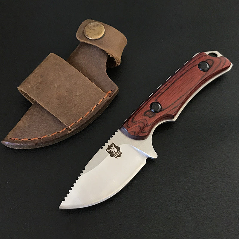 Liome Tactical Knife with Fixed Blade and Premium Wood Grip for Outdoor Use
