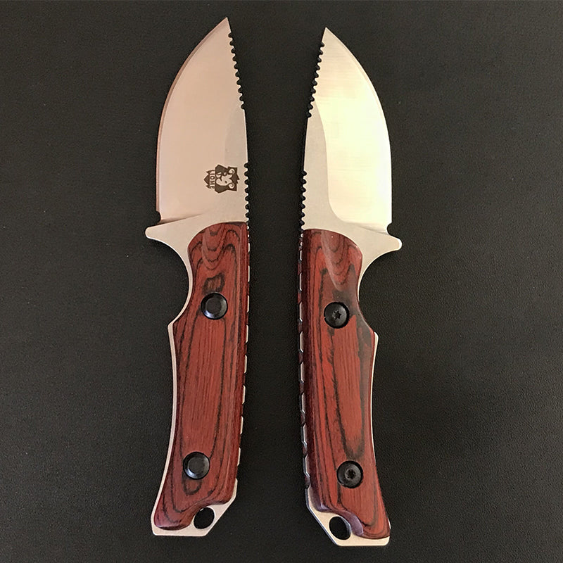 Liome Tactical Knife with Fixed Blade and Premium Wood Grip for Outdoor Use
