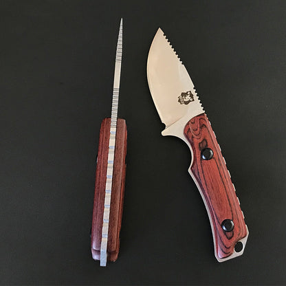Liome Tactical Knife with Fixed Blade and Premium Wood Grip for Outdoor Use
