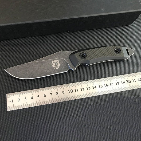 Liome Tactical Straight Knife with G10 and Carbon Fiber Grip for Outdoor Use