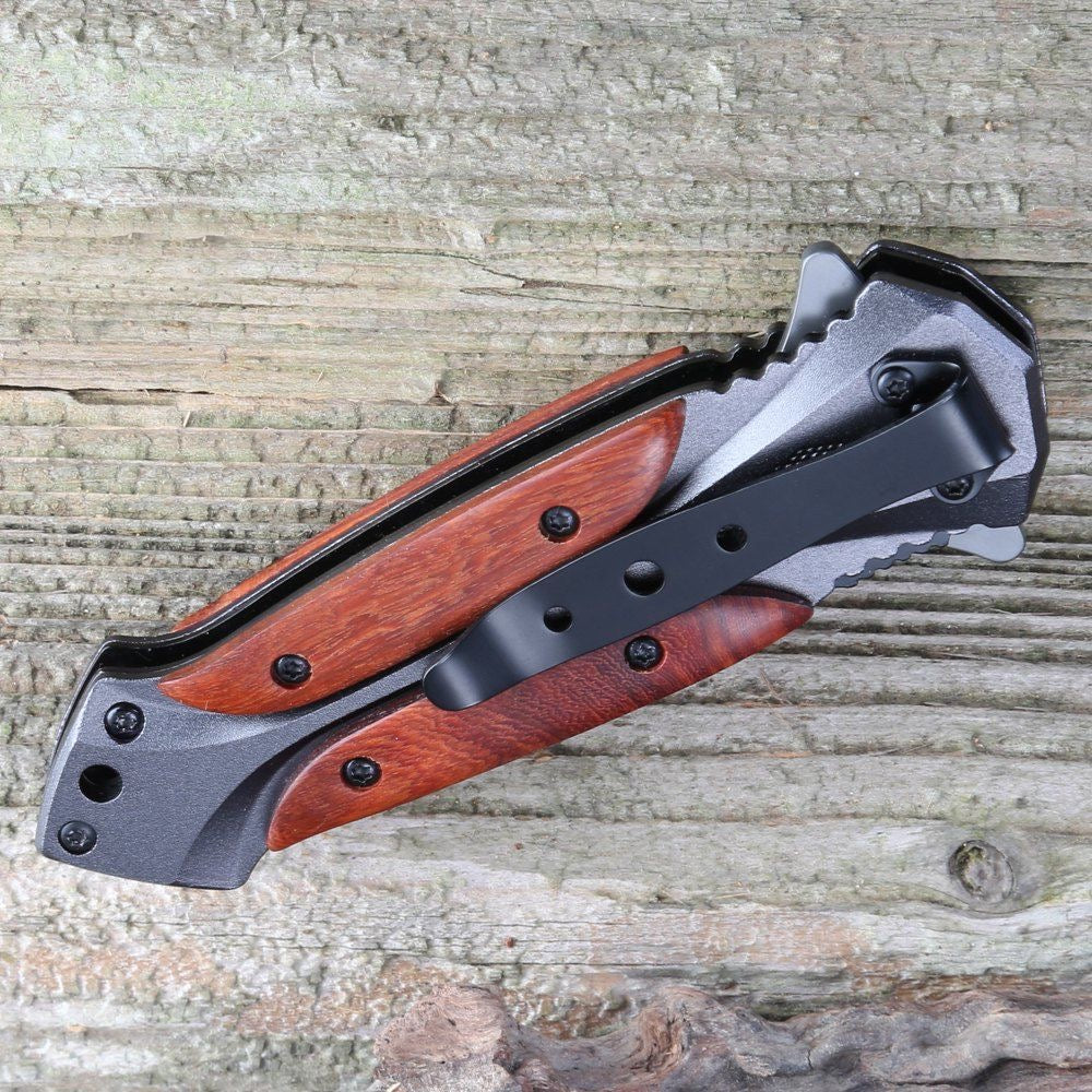 Camping Ready Wooden Handle Folding Knife for Outdoor Enthusiasts