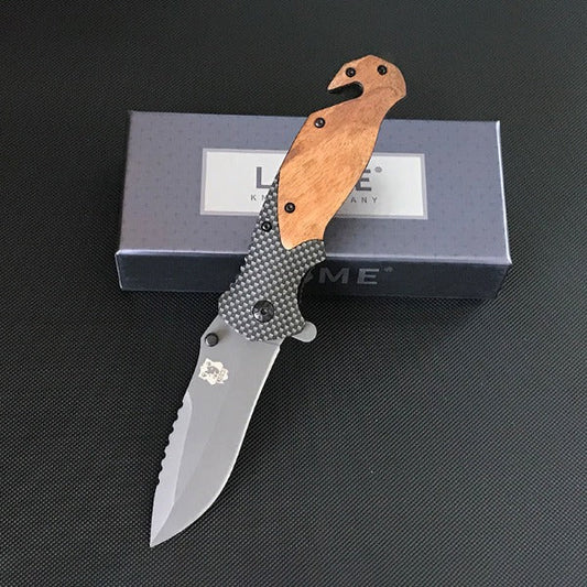 Liome X50 Tactical Folding Blade Knife with Wood Grip for Survival and Camping
