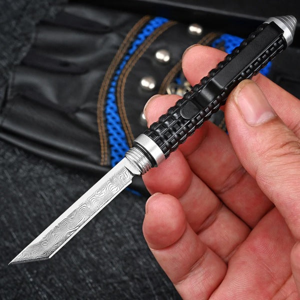 Wilderness Survival Mini Knife with Damascus Blade and Multifunctional Features