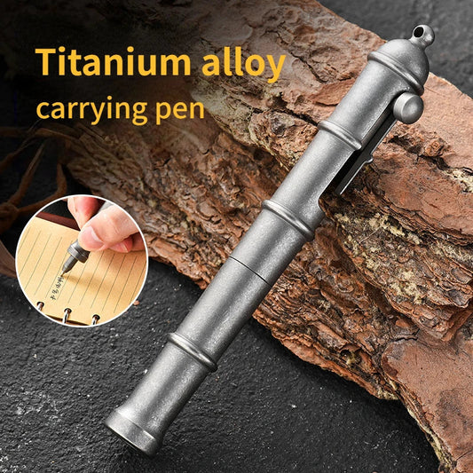 Tactical Pen in Titanium with Retro Pendant for EDC Enthusiasts