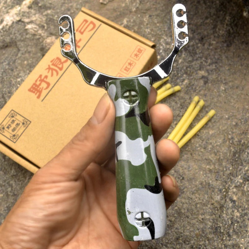 Premium Wood Grain Camo Coyote Slingshot for Defense and Accuracy