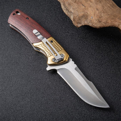 Wooden Handle Folding Knife for Outdoor Adventures and Survival