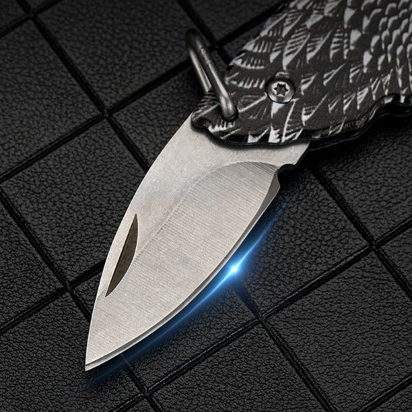 Outdoor Defense Folding Knife with Eagle Design for Keychain EDC Use