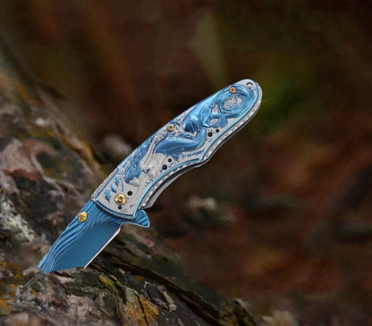 Pocket EDC Knife with Mermaid Handle for Camping and Outdoor Hunting Use