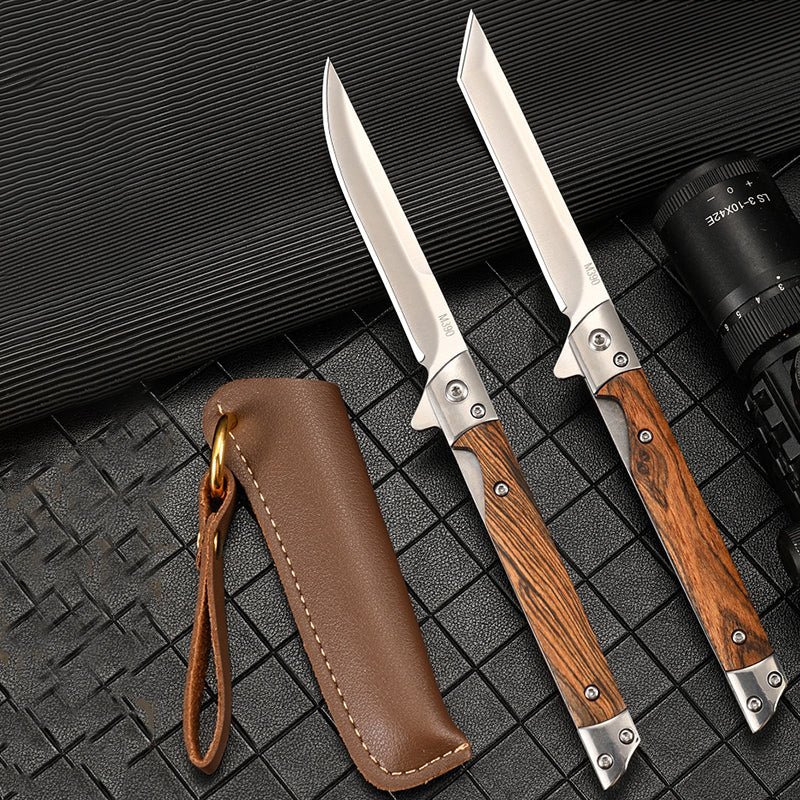 Outdoor Damascus Folding Knife with Stylish Wood Handle