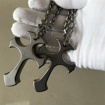 Men's Titanium Alloy Cross Finger Tiger Pendant Necklace for Tactical EDC