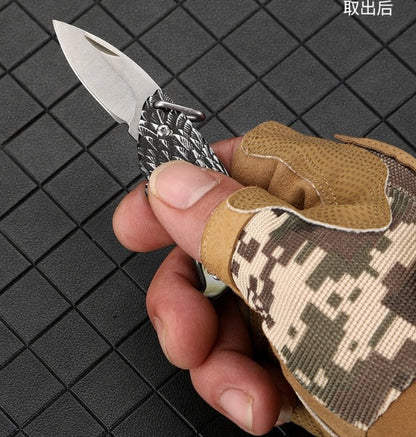 Outdoor Defense Folding Knife with Eagle Design for Keychain EDC Use