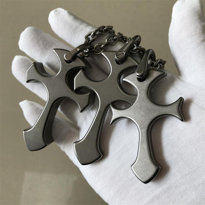 Men's Titanium Alloy Cross Finger Tiger Pendant Necklace for Tactical EDC