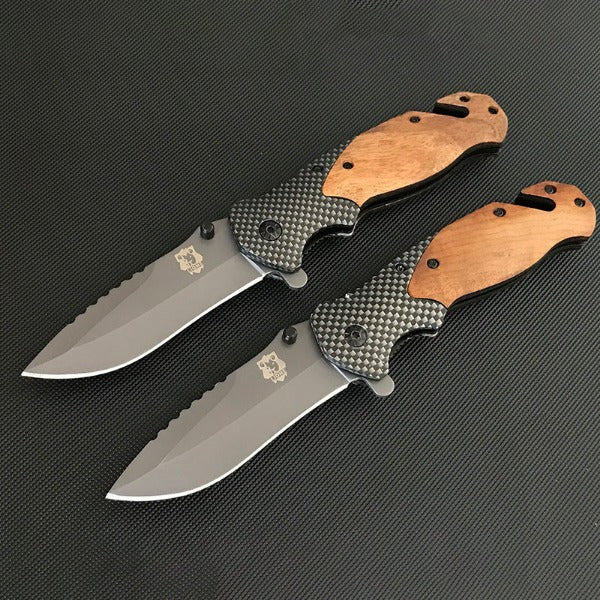Liome X50 Tactical Folding Blade Knife with Wood Grip for Survival and Camping