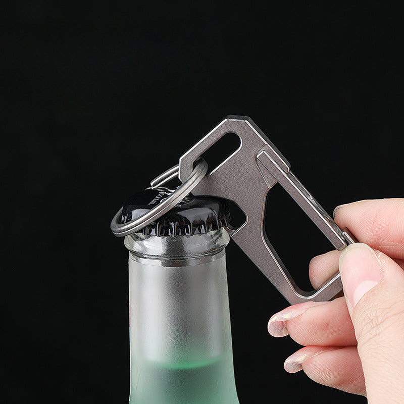 Multi-Function Titanium Car Keychain with Leather Strap
