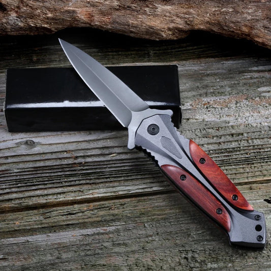 Camping Ready Wooden Handle Folding Knife for Outdoor Enthusiasts