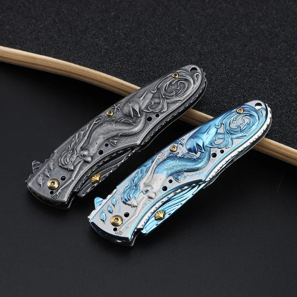 Pocket EDC Knife with Mermaid Handle for Camping and Outdoor Hunting Use
