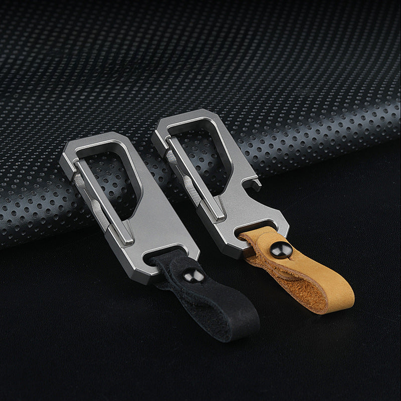 Multi-Function Titanium Car Keychain with Leather Strap