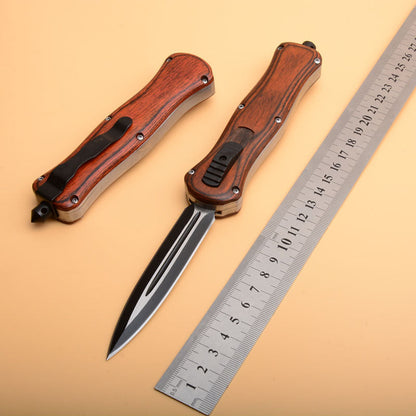 EDC Camping Knife with Wood Handle and Tactical Blade for Emergency Situations