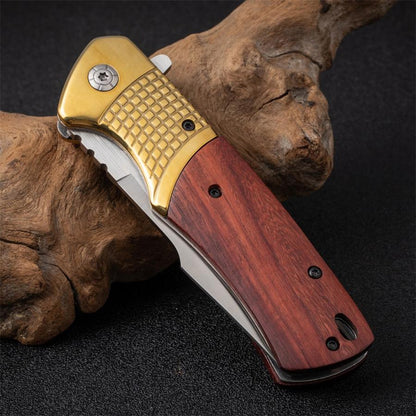 Wooden Handle Folding Knife for Outdoor Adventures and Survival