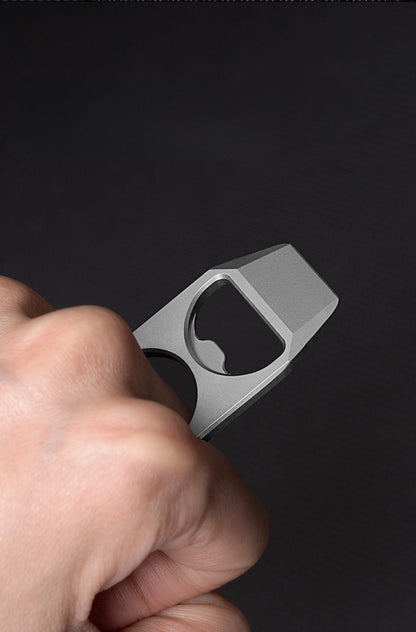 Titanium EDC Pry Bar and Bottle Opener Keychain with Mini Knuckle Tool
