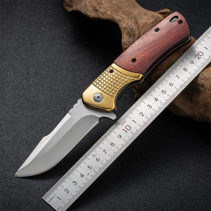 Wooden Handle Folding Knife for Outdoor Adventures and Survival