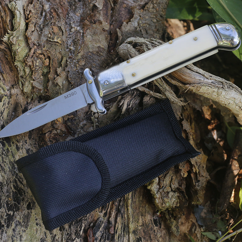 Folding Tactical Knife with Beef Bone Grip for Camping and Outdoor Use