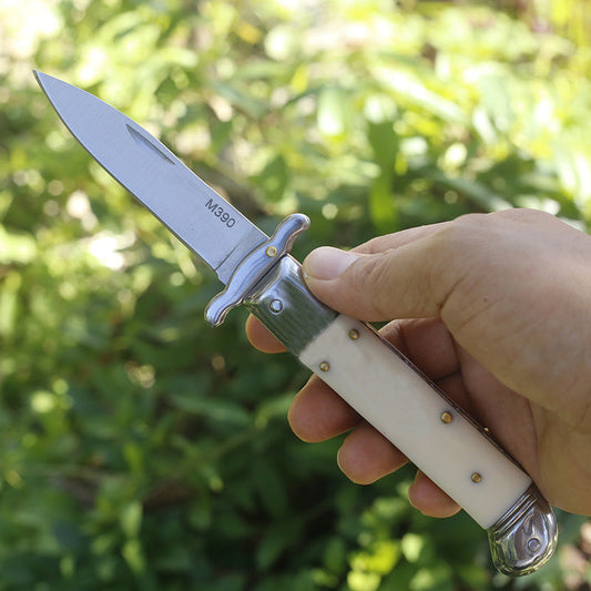 Folding Tactical Knife with Beef Bone Grip for Camping and Outdoor Use