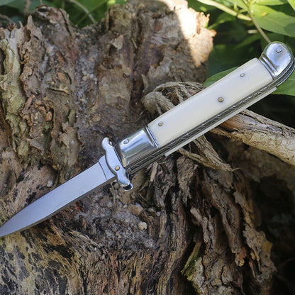 Folding Tactical Knife with Beef Bone Grip for Camping and Outdoor Use