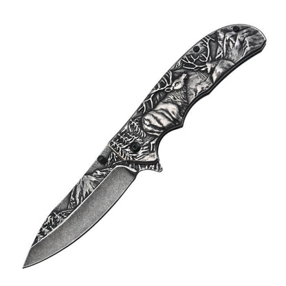 Deer Pattern Folding Knife for Tactical Outdoor Defense and Everyday Carry