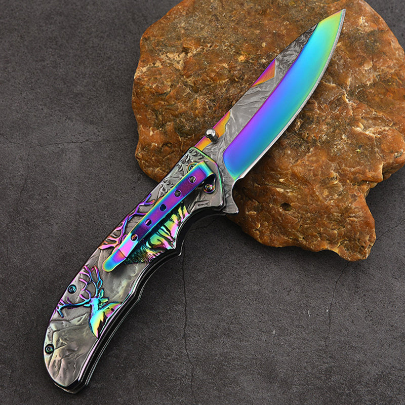 Deer Pattern Folding Knife for Tactical Outdoor Defense and Everyday Carry