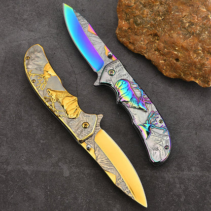 Deer Pattern Folding Knife for Tactical Outdoor Defense and Everyday Carry