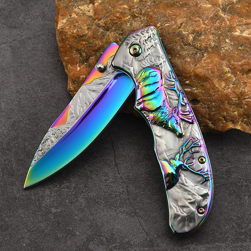 Deer Pattern Folding Knife for Tactical Outdoor Defense and Everyday Carry