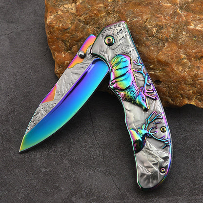 Deer Pattern Folding Knife for Tactical Outdoor Defense and Everyday Carry