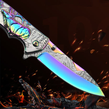 Deer Pattern Folding Knife for Tactical Outdoor Defense and Everyday Carry