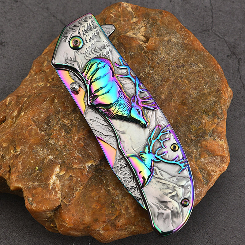 Deer Pattern Folding Knife for Tactical Outdoor Defense and Everyday Carry