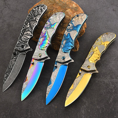 Deer Pattern Folding Knife for Tactical Outdoor Defense and Everyday Carry