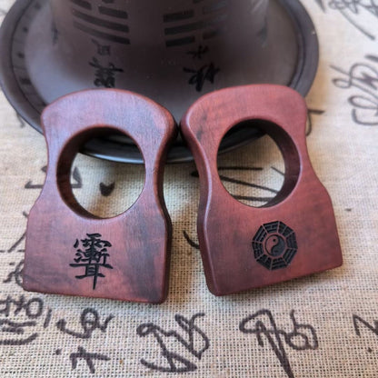 Dragon Tiger Mountain Lucky Wooden Finger Knuckle Duster Tool with Bagua Array