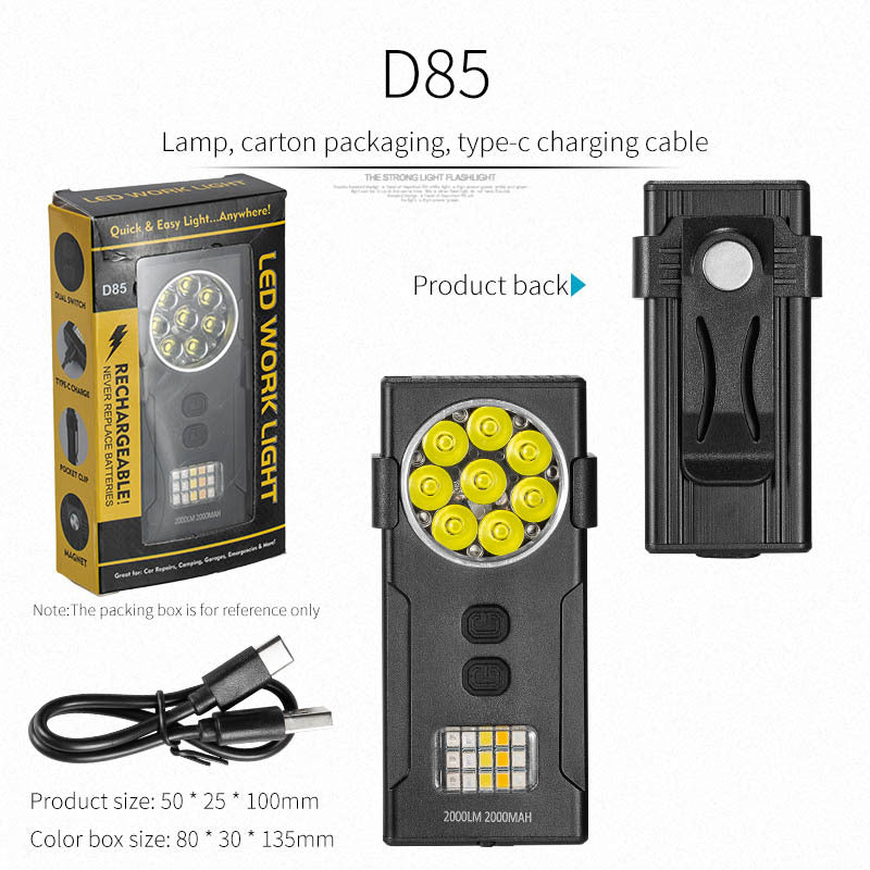 Mini Rechargeable Work Light with Magnetic Clip and Portable LED Keychain