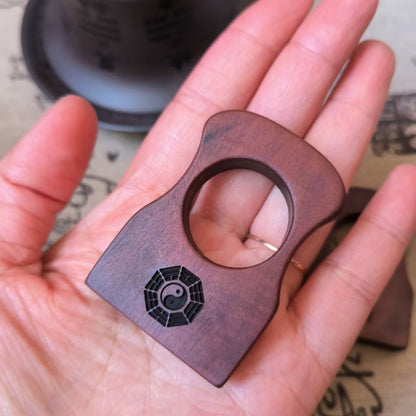 Dragon Tiger Mountain Lucky Wooden Finger Knuckle Duster Tool with Bagua Array