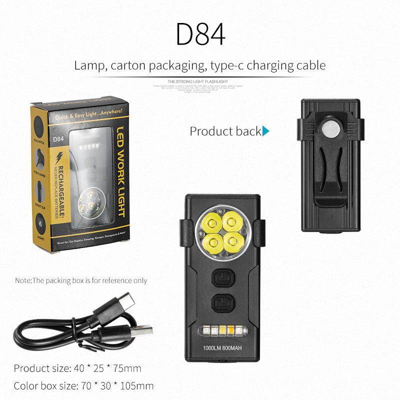 Mini Rechargeable Work Light with Magnetic Clip and Portable LED Keychain