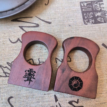 Dragon Tiger Mountain Lucky Wooden Finger Knuckle Duster Tool with Bagua Array