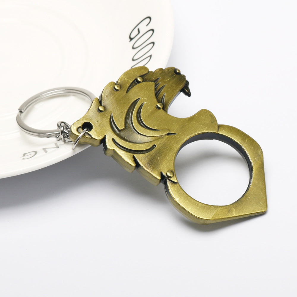 Knuckle Duster Self-defense Keychain Featuring Tiger Head