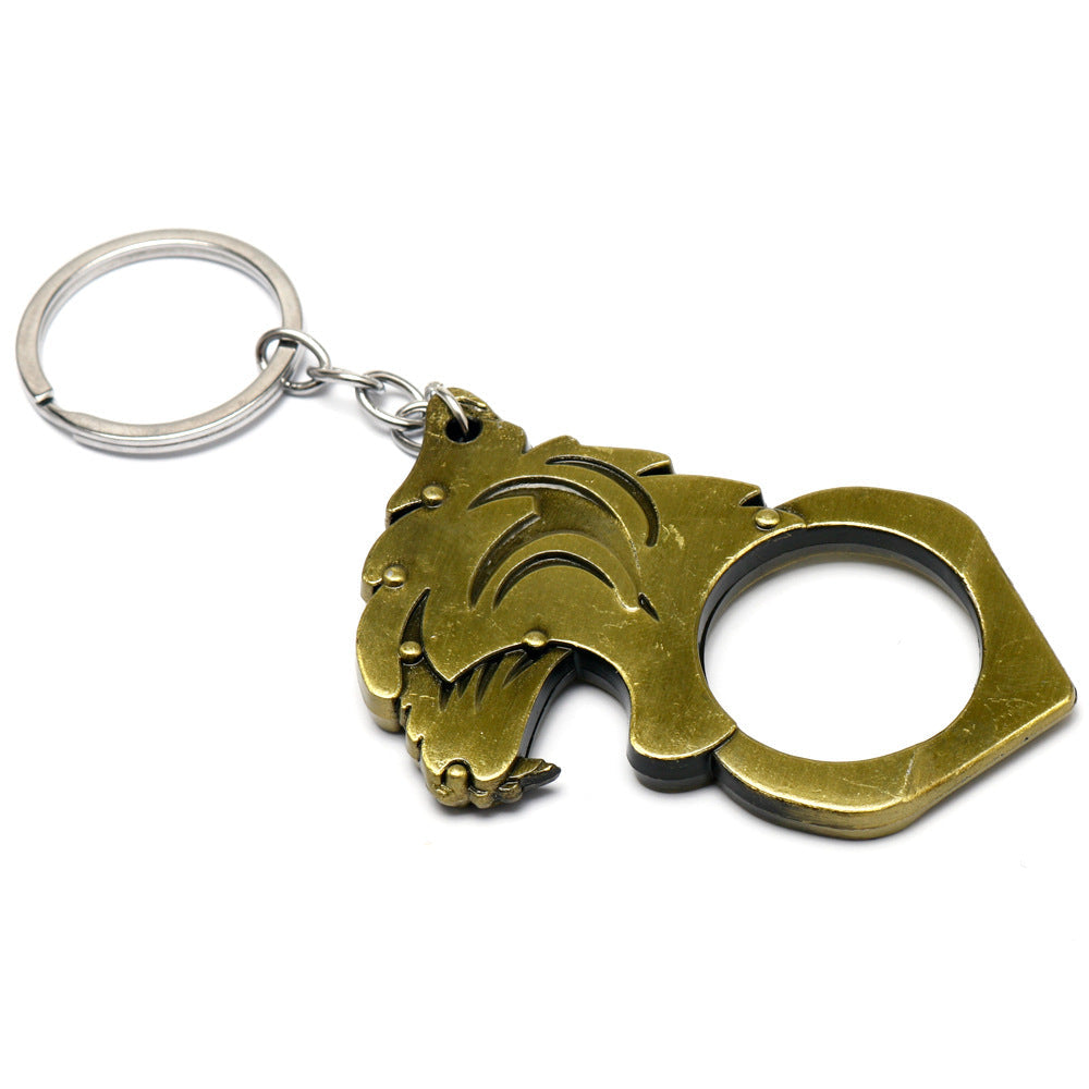 Knuckle Duster Self-defense Keychain Featuring Tiger Head