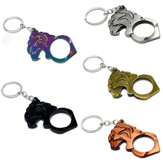 Knuckle Duster Self-defense Keychain Featuring Tiger Head