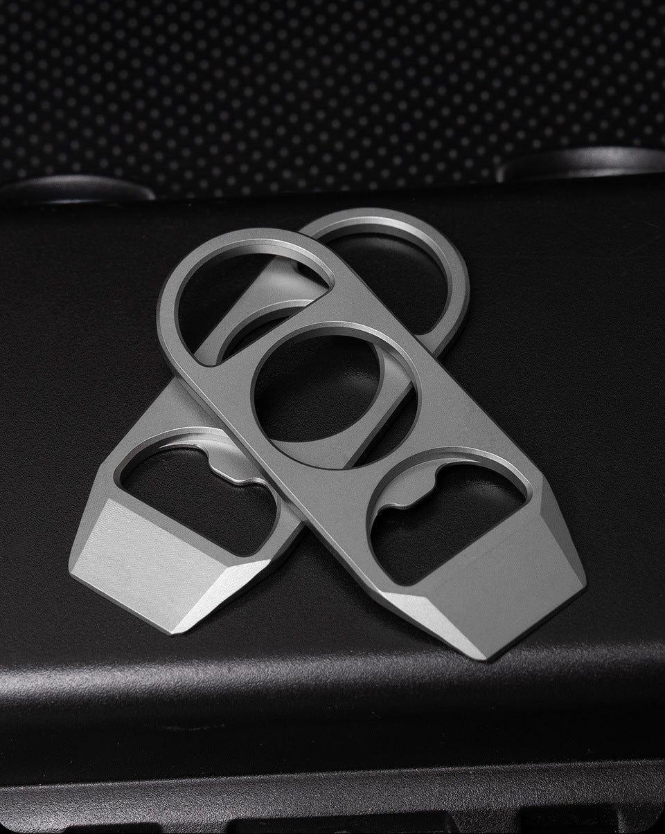 Titanium EDC Pry Bar and Bottle Opener Keychain with Mini Knuckle Tool