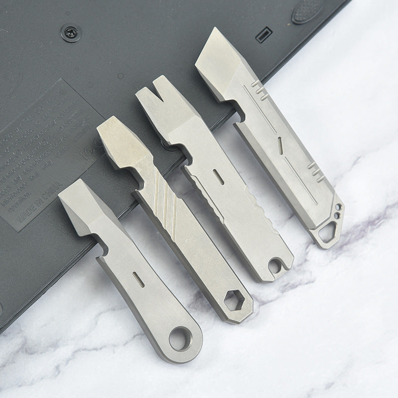 Compact Titanium Pry Bar Tool with Bottle Opener Hex Wrench and EDC Utility
