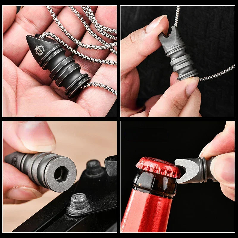 Titanium Alloy EDC Multi-tool with Integrated Knife Corkscrew and Hex Wrench