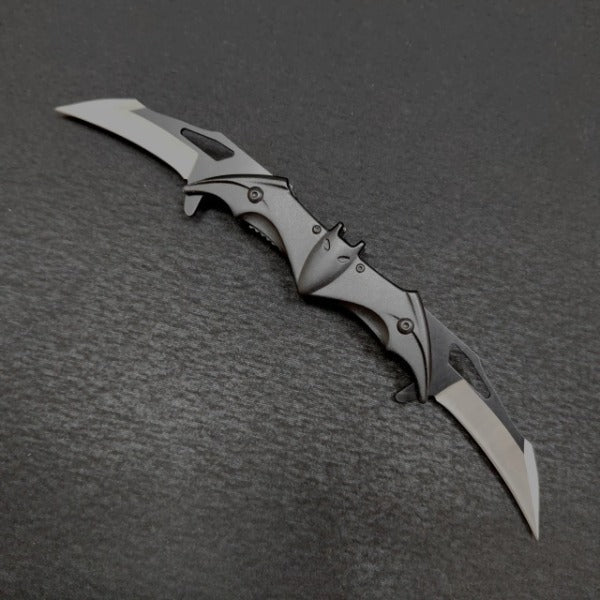 Double Blade Steel Knife with Bat Inspired Design
