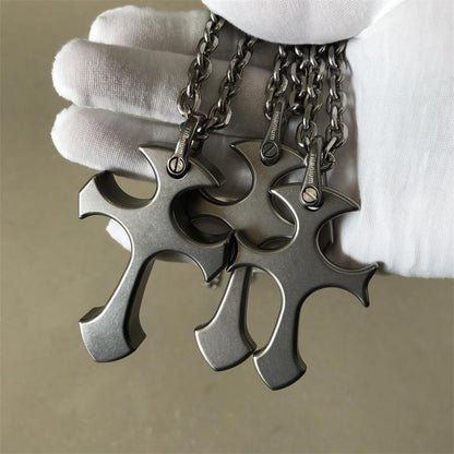Men's Titanium Alloy Cross Finger Tiger Pendant Necklace for Tactical EDC
