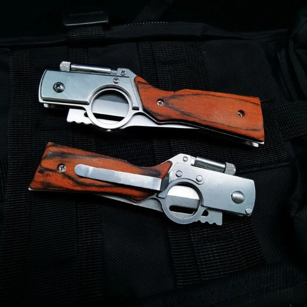 AK47-Themed Folding Knife with Elegant Wood Grain Handle